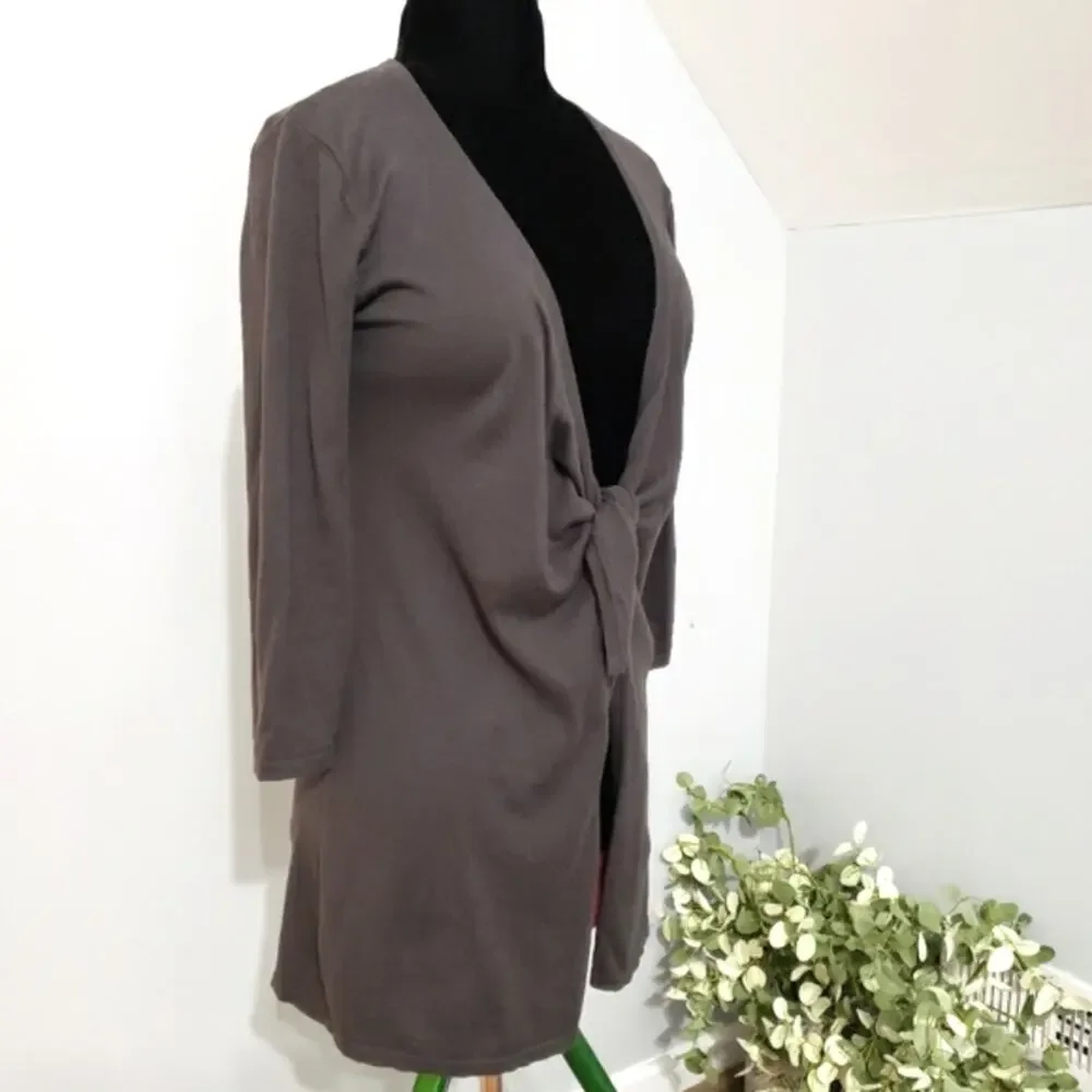 Cabi Cotton Tie Knot Cotton Knit Long Sleeve Gray Cardigan‎ Small